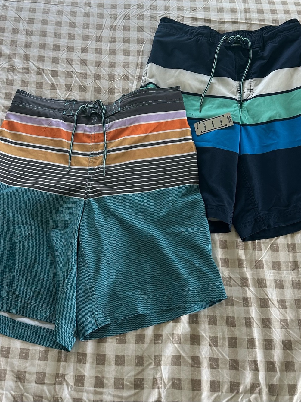 George Teal, Navy and Multicolor Striped Men’s Swim Trunks